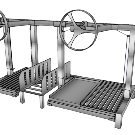 Argentinischer Grill mit Kurbel Vorne mit Verlängerung, gemischtem Roste und Feuerkorb