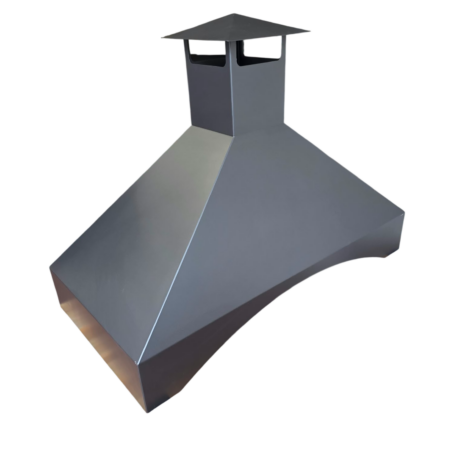 Massive Grillkaminhaube Edelstahl 140 × 70 cm in Perspektivansicht für hochwertige Outdoor-Grillbereiche